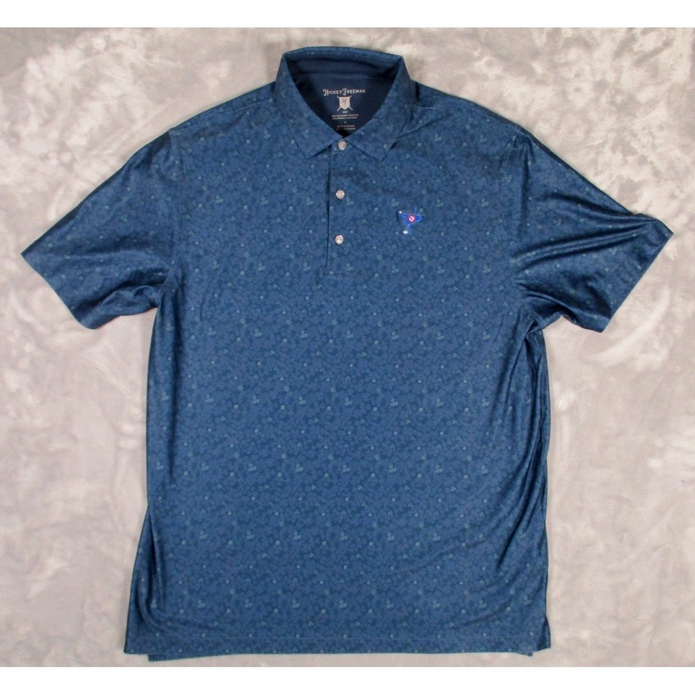 Hickey Freeman Performance Polo Shirt Men's Sz L Golf Stretch‎ Blue Short Sleeve